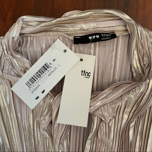 TFNC London Lace & Beads Pink Zendaya Metallic Pleated Mini Dress - Picture 6 of 7